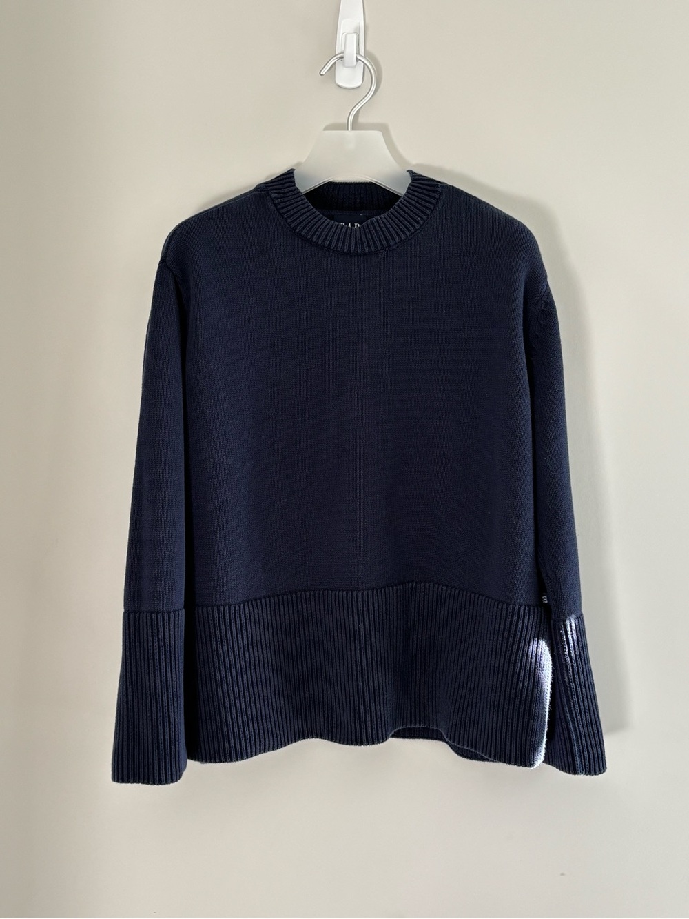 Gap Split-Hem Cotton Crewneck Sweater, Navy